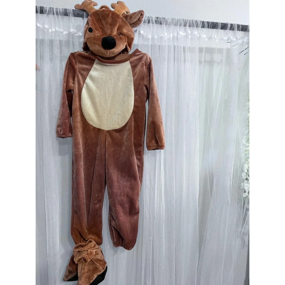 Reindeer Plush Costume Jumpsuit Hat Shoes Set Toddler 1-2 Years Brown Christmas